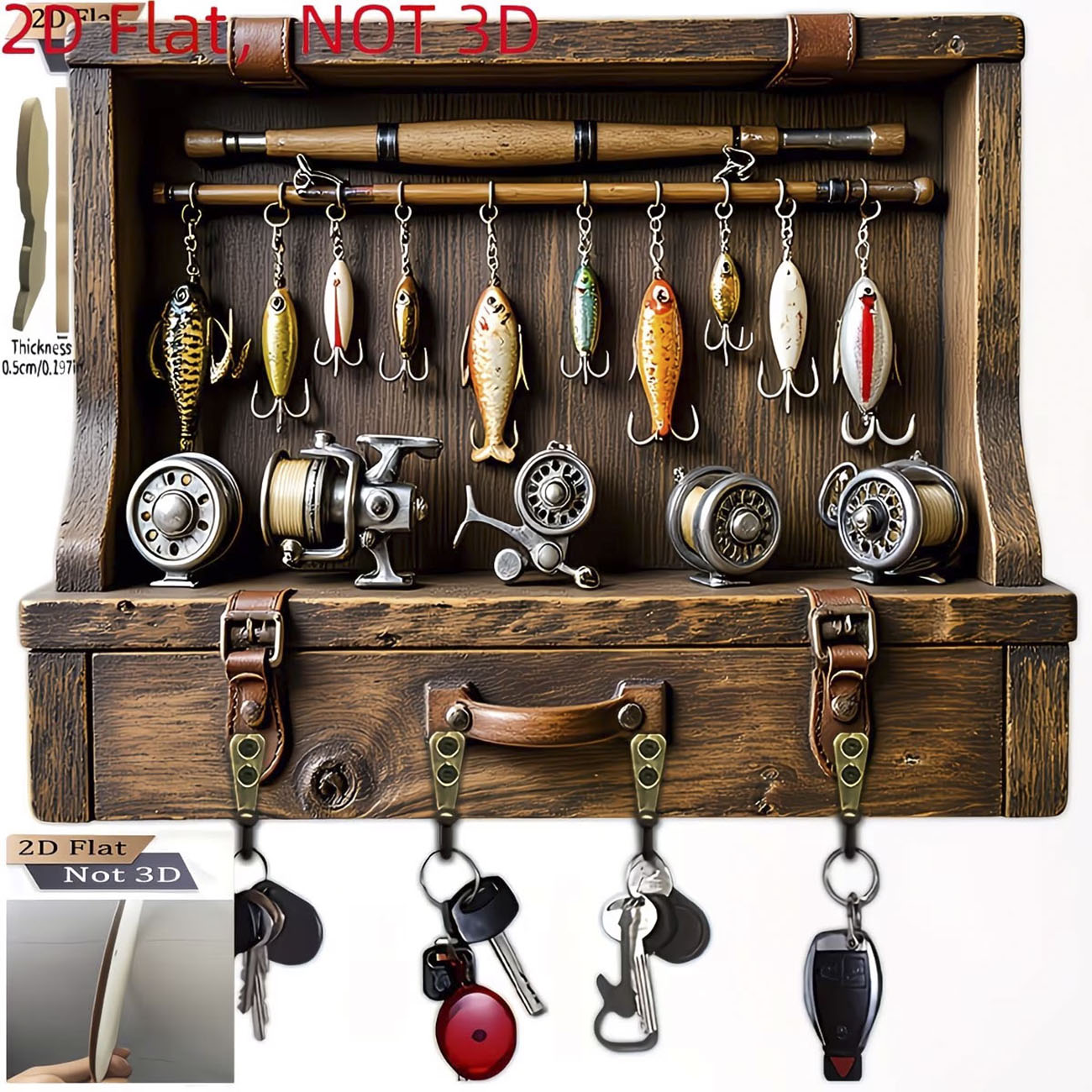 Fishing Rod Combo - Porte-clés vintage en forme de leurre